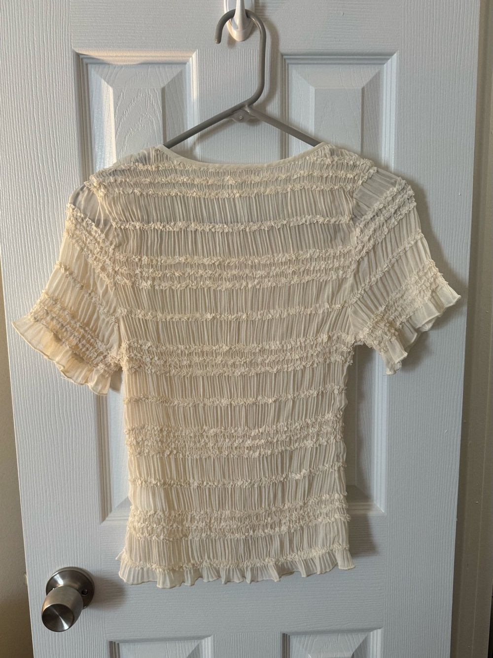 Cream Smocked Button-Front Two-Piece Set - Picture 3 of 4